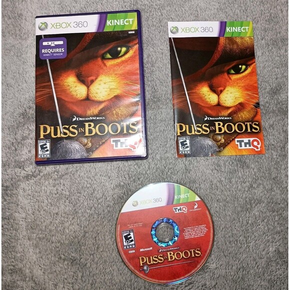 Puss in Boots Microsoft Xbox 360 Complete In Box CIB W/ Manual Tested Working - Picture 1 of 16
